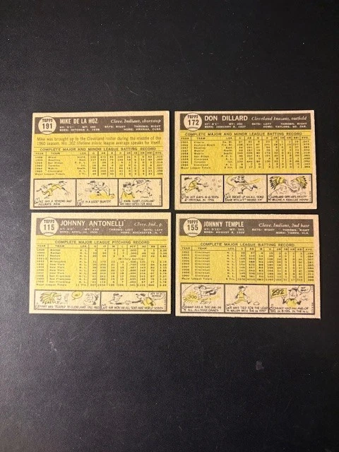Lote de béisbol Topps 1961 4 diferentes TODO ALTO GRADO. Casi nuevo como nuevo. Templo All Indians J Foto 2 de 2