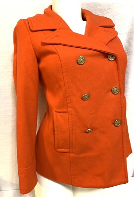 Old Navy Double Breasted Wool Blend Peacoat Jacket Coat Orange Button Womens S