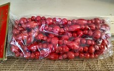 Vintage Red Wood Bead Christmas Tree Garland, Large Beads, Holiday