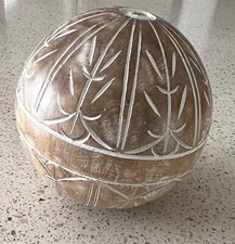 Decorative Wooden Ball w/White Accents - 4 inches Pre-owned