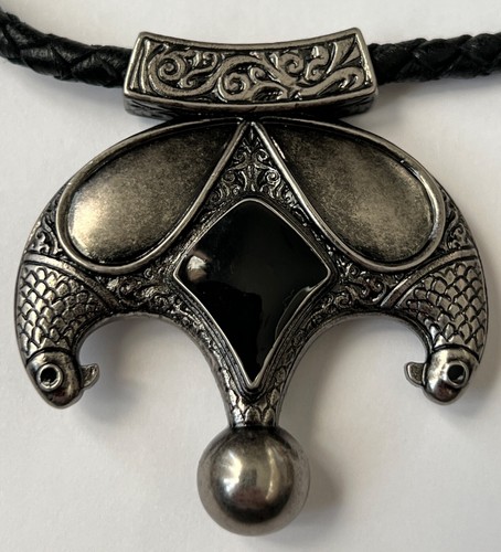 NIB Saint Laurent YSL Victorian Moon Black Braid Leather Pendant Necklace $1295 - Picture 9 of 20
