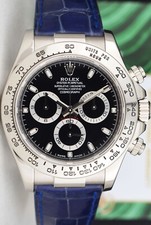 ROLEX REHAUT 18kt White Gold DAYTONA Black Index Blue Strap 116519 SANT BLANC 6