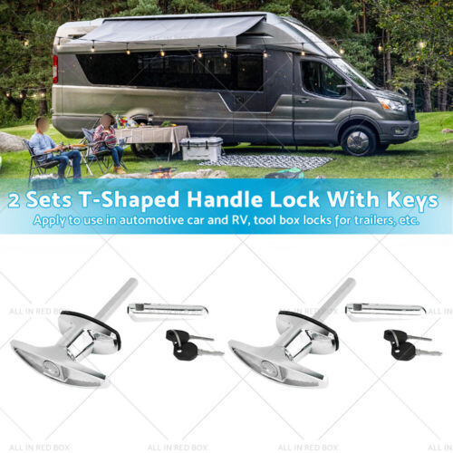 2 Set Chrome Rear Fixing T Handle Lock W/ Key For Trailer Caravan Canopy Toolbox - Picture 1 of 6