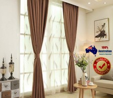 Quality Long Drape 250cm 85 Blackout Blockout Linen Eyelet Ring Curtains Brown