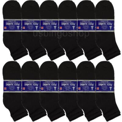 12 PK Black Men Cotton Circulatory Loose Fit Quarter Ankle Diabetic Socks 10-13