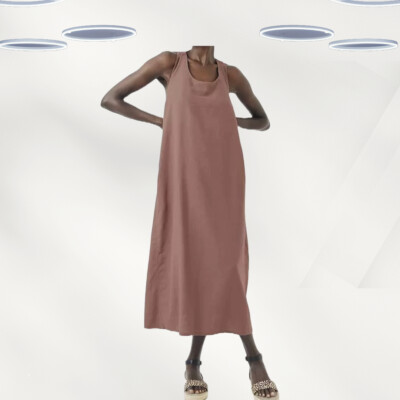 Ex Fat Face Women's Lola Sleeveless Linen Blend Midi Dress In Light Brown |  eBay UK