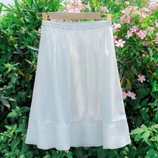Women Half Waist Slip Cotton Pleated Chiffon Trim A-Line Underskirt Petticoat