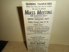 1958 Election Rally Flyer UNITED TAXPAYERS PARTY NYC Brochure Nelson Rockefeller