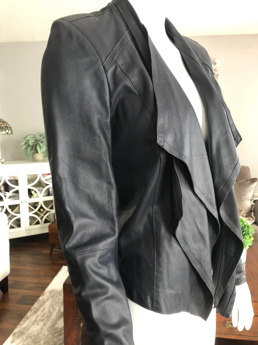 Draped top leather jacket