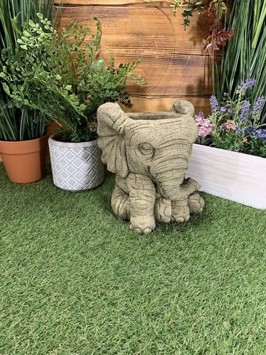 STONE GARDEN ELEPHANT PLANTER PLANT POT FLOWER POT HAND CAST ORNAMENT - Picture 9 of 11
