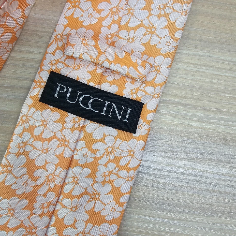 Corbata Hawaiana Para Hombre Blanca Floral Pastel Naranja Corbata Tropical Resort Divertido PUCCINI Foto 4 de 4