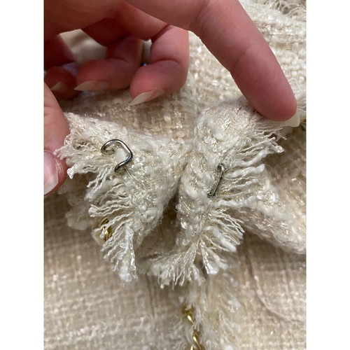 Boston Proper White Gold Tweed Blazer Jacket Chain Detail Size 0 - Picture 9 of 9