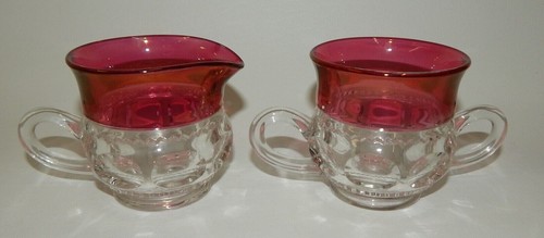 Vintage Kings Crown Ruby Flash Glass Creamer & Sugar Set Thumbprint - Picture 2 of 4