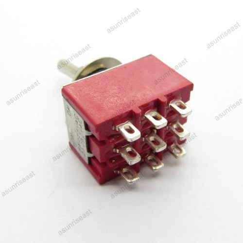 5 × Interruptor de palanca rojo 3PDT 2 posiciones 6 mm ENCENDIDO-ENCENDIDO 9 PINES + Tapa de cubierta impermeable - Imagen 3 de 6