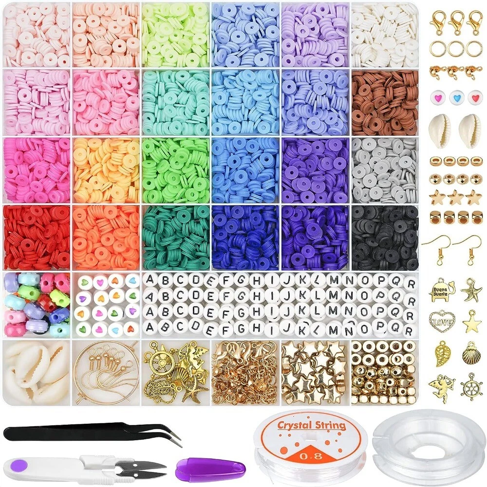 6000 PCS Flat Round Clay Bead Bracelet Kit Beads for Jewelry