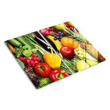 Glas-Herdabdeckplatte Ceranfeldabdeckung Zweiteilig 2x30x52 Gemüse und Früchte