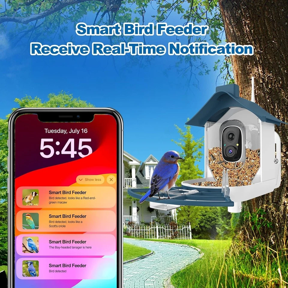 Alimentador de Pájaros con Cámara 4K 1080P AI Identificar 11000+ Pájaros Captura Automática Videos de Aves Foto 3 de 4