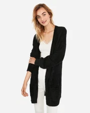 Express Women's Fuzzy Balloon Sleeve Cardigan, Black, Nylon/Spandex, Size XL NWT