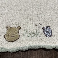 Disney Classic Winnie the Pooh Baby Blanket Cream Green Edge Embroidered 30 X 48