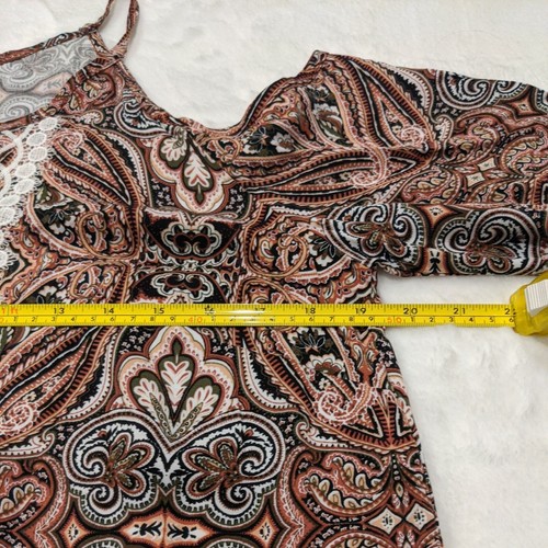 Charlotte Russe Size M Pink Open Shoulder Long Sleeve Shirt Lace Paisley  - Picture 7 of 12