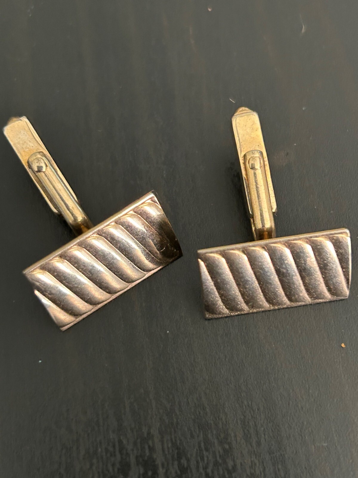 Gold-Toned Rectangular Cufflinks Rippled Design V… - image 1