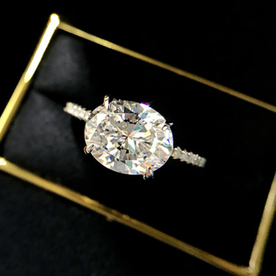 2.89 TCW Oval Cut Moissanite East West Engagement Ring 14k White Gold Plated