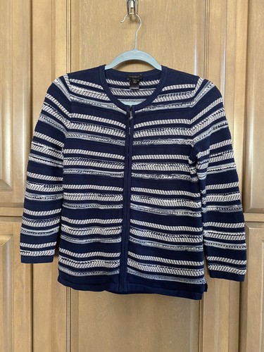 Ann Taylor, ANN TAYLOR Womens Blue Front Zip Knit Cardigan Sweater~ Size S