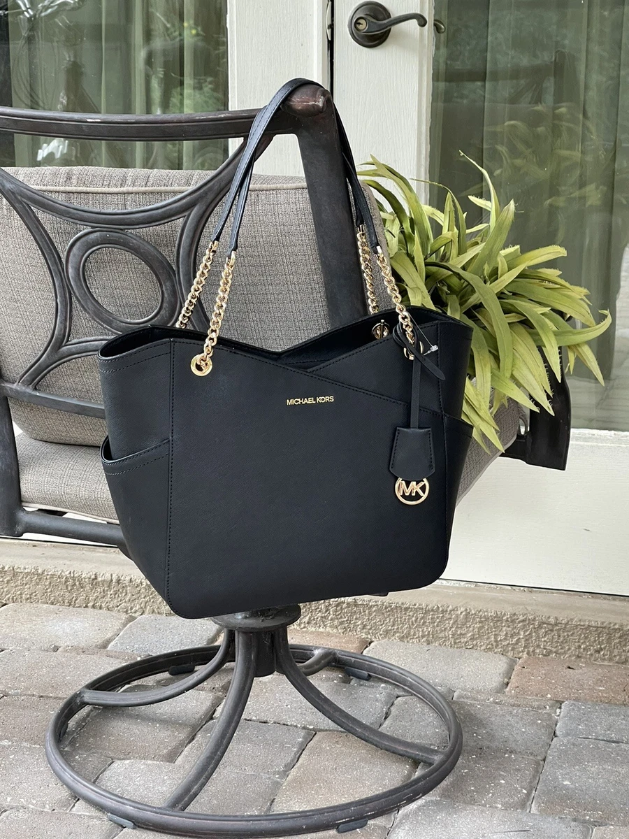 travel large chain shoulder tote black