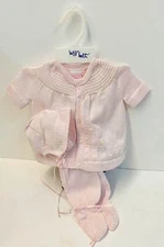 Will'beth Preemie Newborn Baby Girl Pink Footed Knit Set w/Bonnet NWT Layette