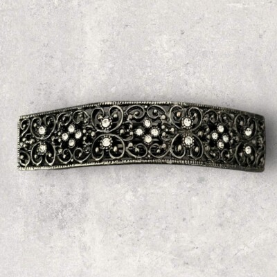 Ornate metal hair clip with gray/black rhinestones Amazon.com: IWOWHERO Vintage Rhinestone Metal Duckbill Hair  main image 2