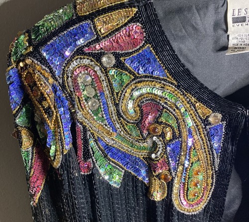 Leslie Fay Evenings Jacket L 100% Silk Beaded Sequined Embellished 80s Vintage - Picture 6 of 8