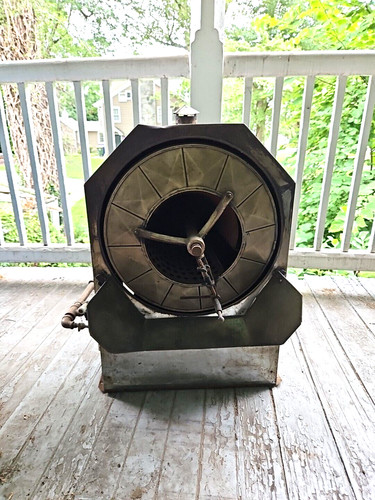 Antique Brass Gas Rotary Coffee Cocoa Bean Nut Peanut Roaster Roasting Machine