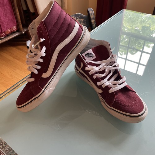 Vans Sk8 Hi Burgundy Black High Top Men 8.5/Women 10 Skate Shoe Suede Leather