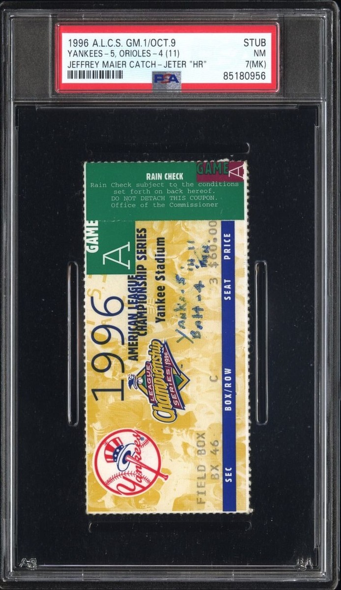 1996 ALCS JEFFREY MAIER GAME DEREK JETER “HR” TICKET 10/9 YANKEES