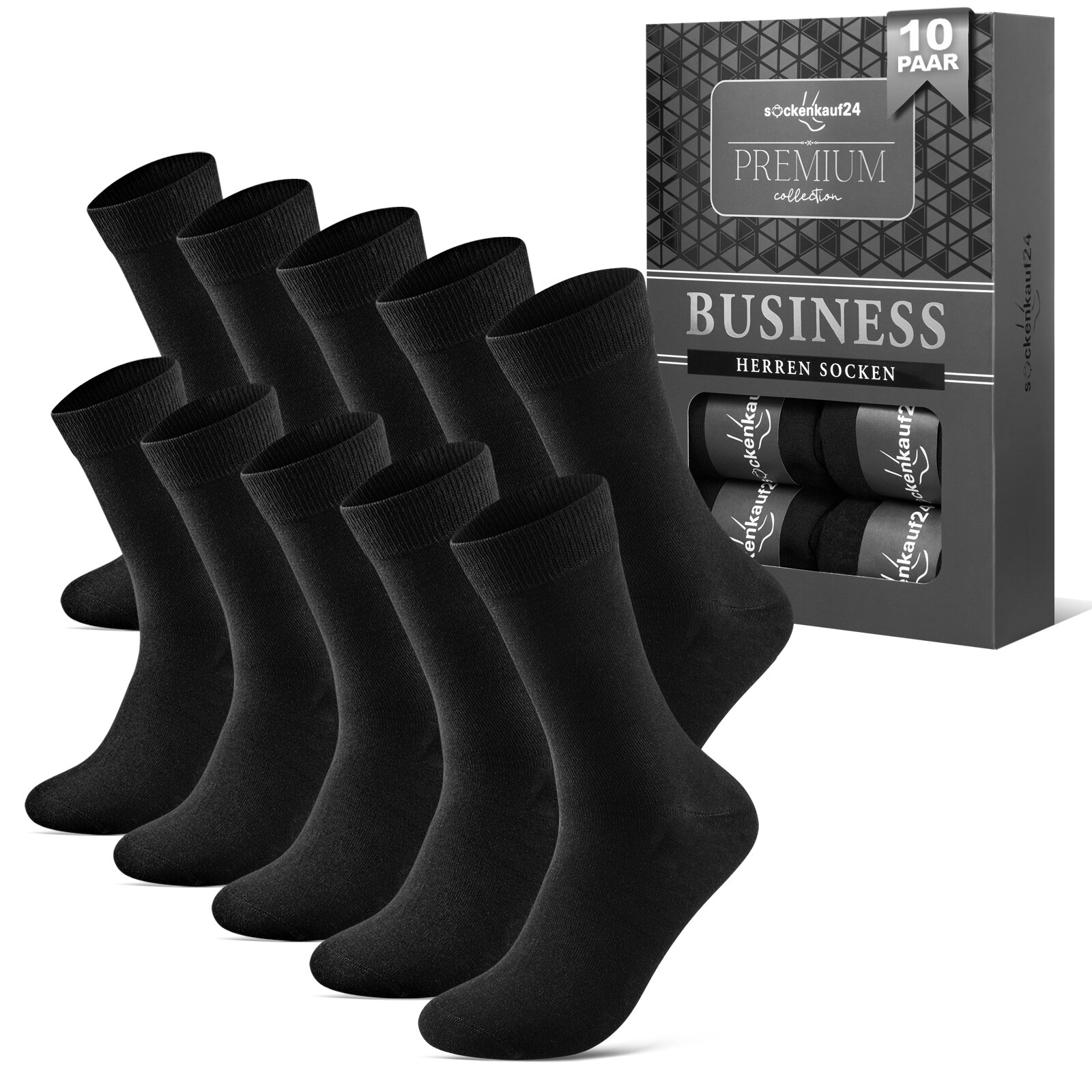 10 Paar Business Socken Herren Schwarz Baumwolle ohne Naht mit Komfortbund