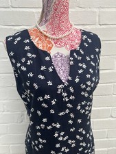 Joules Navy Blue Floral Dress Linen Blend Work Office Size 16 EUR 44