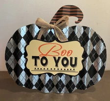 HALLOWEEN DECORATIVE RUSTIC METAL SIGN BOO TO YOU