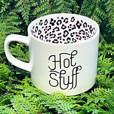 New Gathered Hearts Hot Stuff Leopard Pink White Black 16 - 18 oz  Coffee Mug