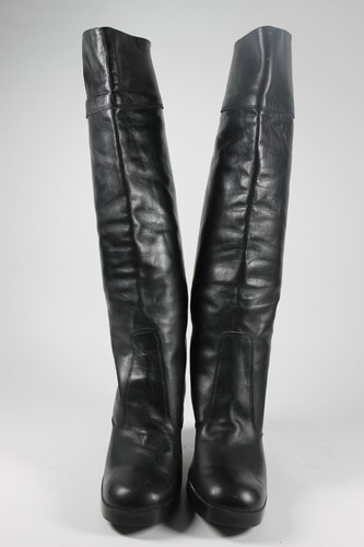 Women's Boots 70s Platform Shaft Leather Black Size 41 TRUE VINTAGE - Picture 2 of 7
