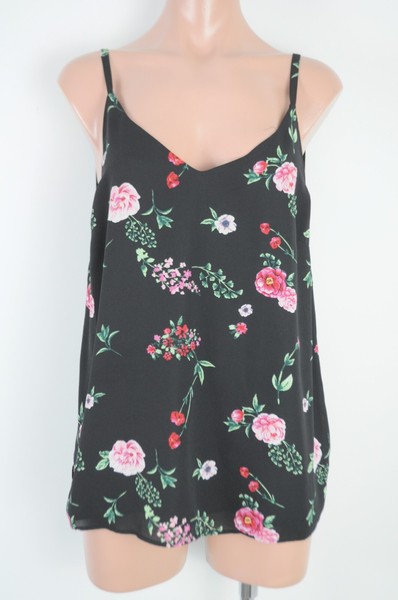 Decjuba Top Blouse Camisole Womens 12 Black Pink Red Floral Sleeveless Strappy