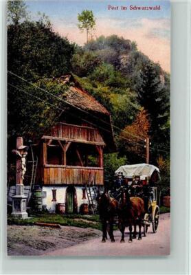 10166847 - Post Office in the Black Forest, Crossroads Postcard Stagecoach 1914