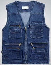 Cowboy Denim Outdoor Multi-pocket photography fishing climbing vest waistcoat 