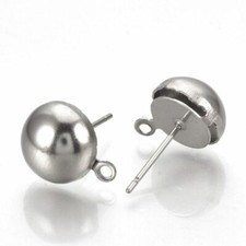 10 pcs. 304 Stainless Steel Earring Half Round Ball Posts Settings 14.5mm x 12mm