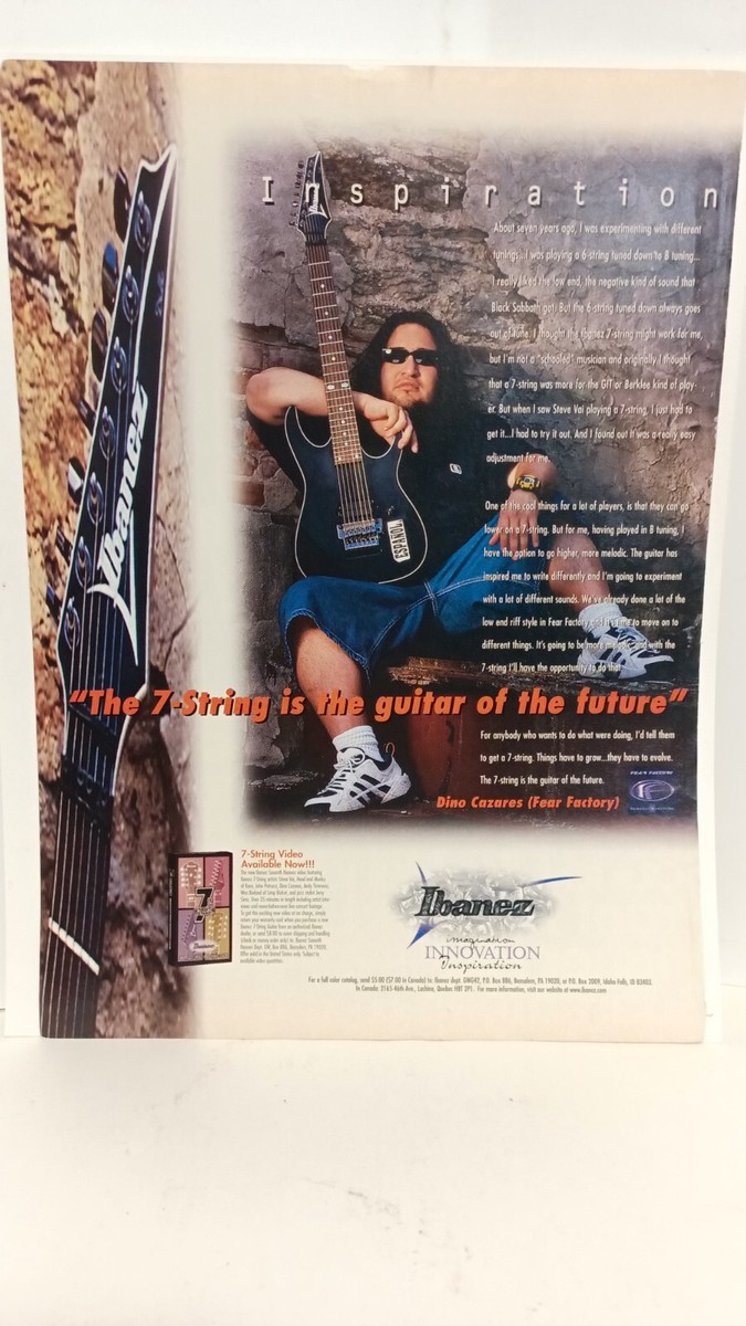 IBANEZ RG 7 STRING DINO CAZARES FEAR FACTORY 1997 GUITAR PRINT AD