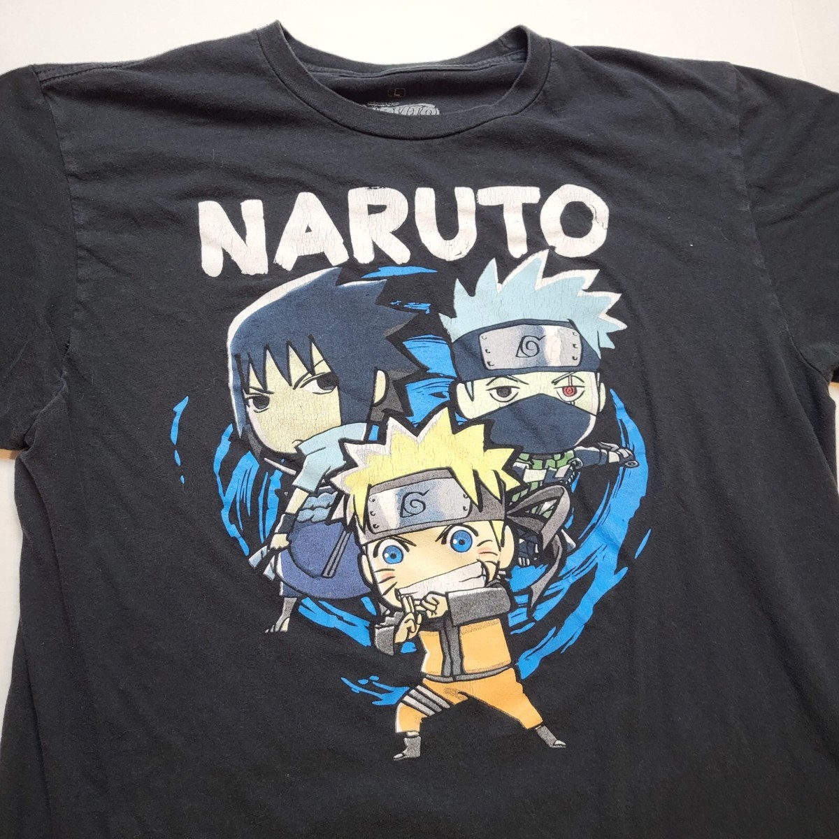 2010's \"NARUTO 暁\" Black Tee Size:L Naruto Akatsuki Clouds with Anti-Leaf Village Black T-Shirt