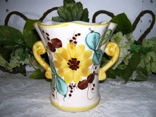 Vintage Hand Painted Folk Art  Floral FTD Vase Made in Portugal