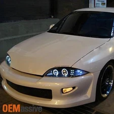 Fits 95-99 Chevy Cavalier Black Dual Halo Projector LED Headlights Left+Right