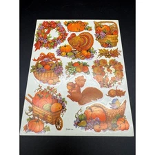 Vintage AGC Thanksgiving Stickers Sheet Turkey Cornucopia Wreath Squirrel NOS