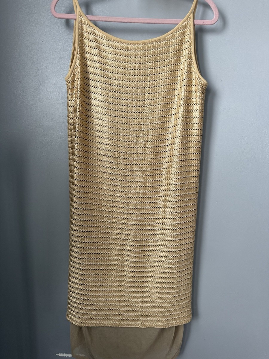 gold or champagne dresses DIANE VON FURSTENBERG Size M Gold Acetate Blend Crochet Dress – Sui Generis  Designer Consignment main image 0