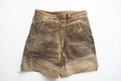 Kurze Lederhose 60er Vintage Elch oder Hirschleder sterrig extrem speckig Gr.48 - Bild 1 von 4